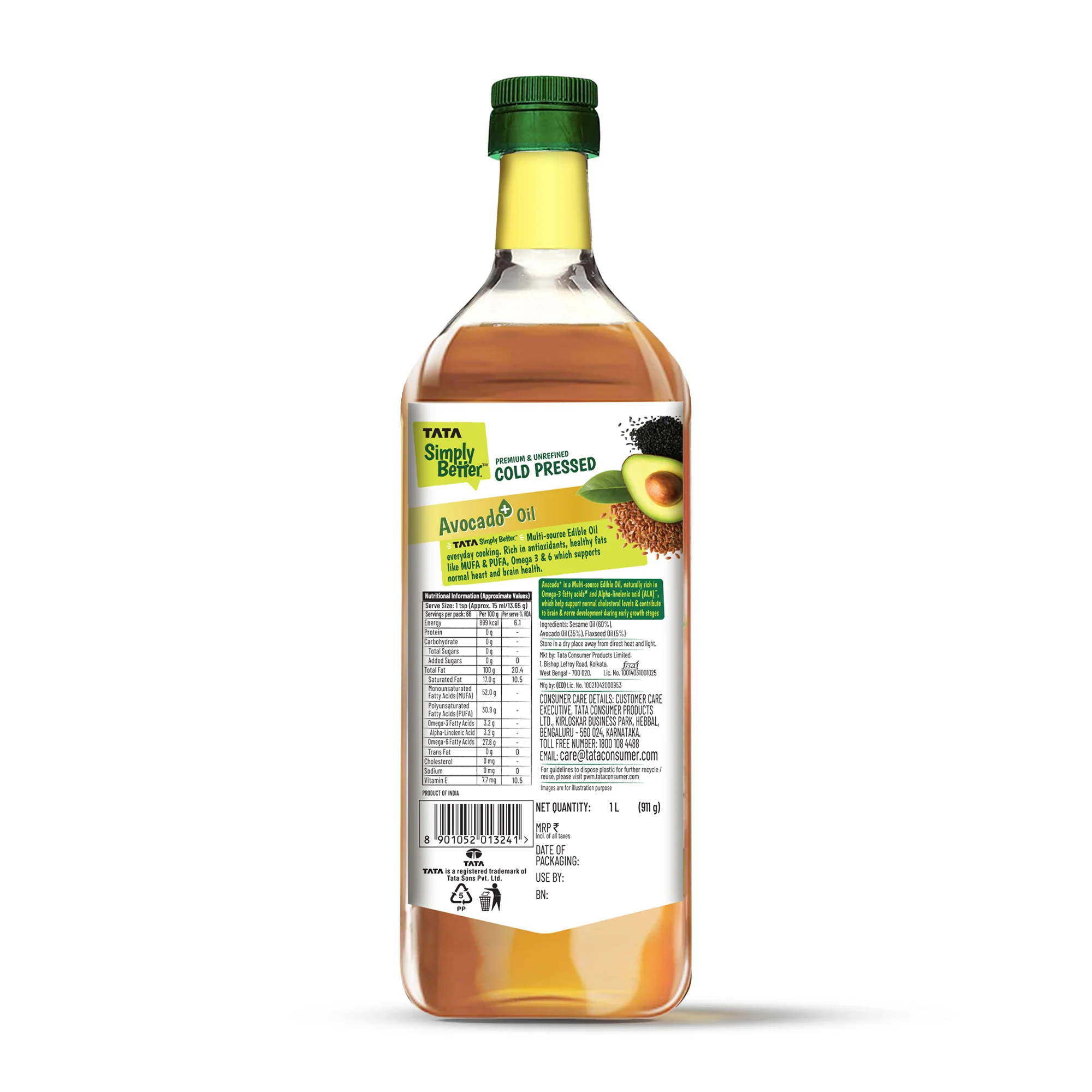 Tata Simply Better Cold Pressed Avocado+ Blended 1L ( Sesame + Avocado + Flax Seed) - Image 8