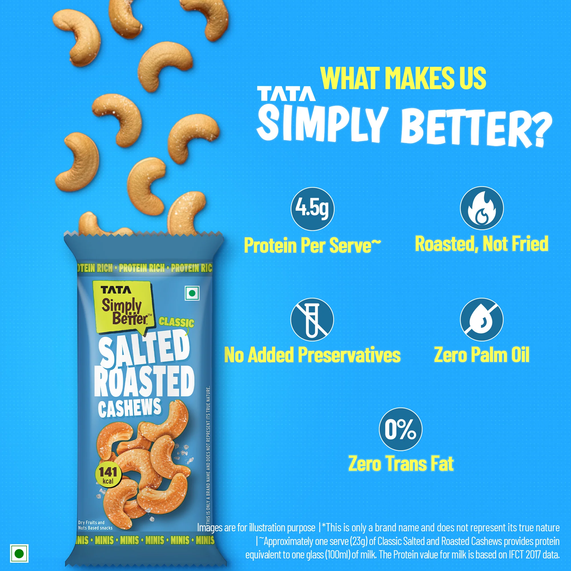 Tata Simply better - Classic Roasted & Salted Cashews 23g x Pack of 6 - 138g - Image 5