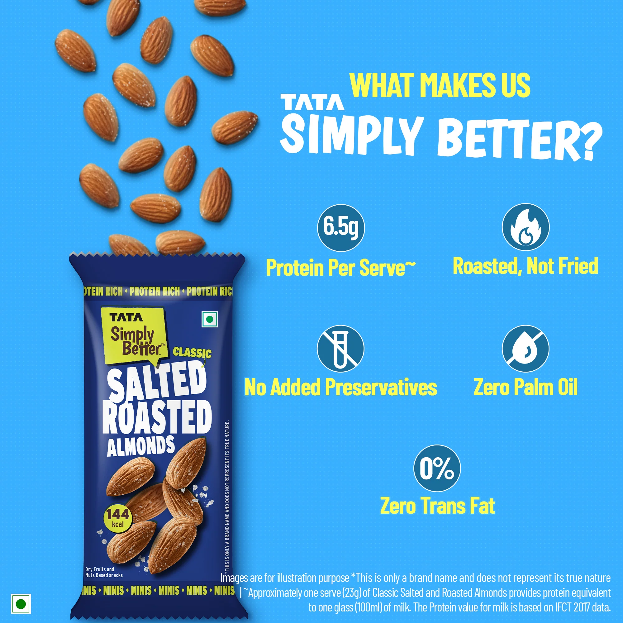 Tata Simply Better Classic Salted Roasted Almonds 23g x6 - 138g - Image 5