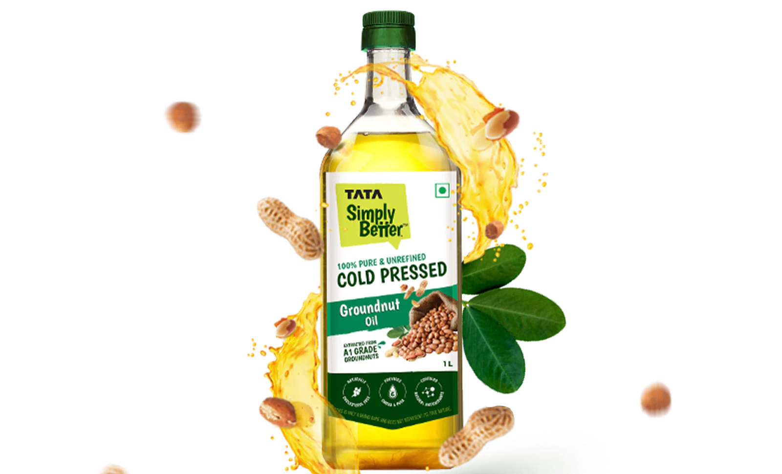 Tata Simply Better Groundnut (Peanut) Oil 1L | 100% Pure, Unrefined & Cold-pressed | Hexane-Free - Image 3