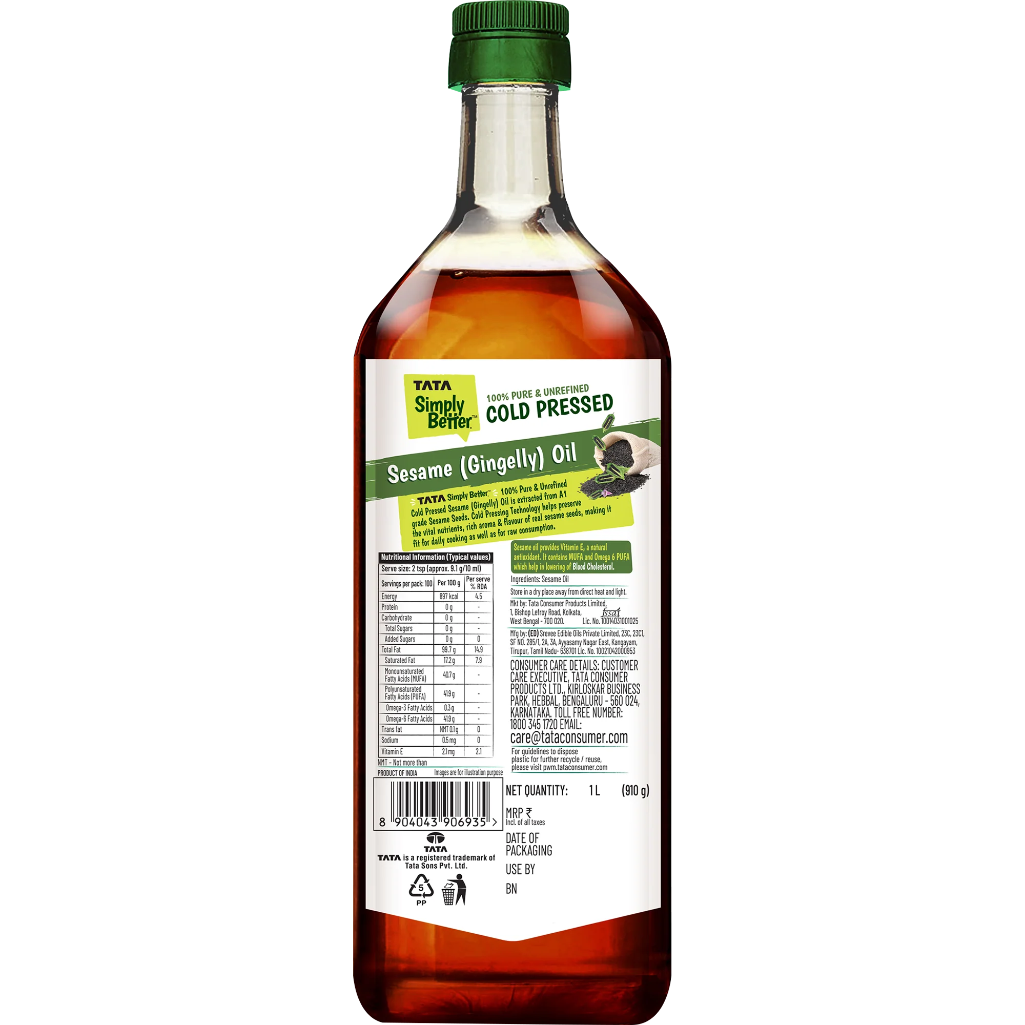 Tata Simply Better Sesame (Gingelly) Oil 1L | 100% Pure, Unrefined & Cold-pressed | Hexane-Free - Image 13
