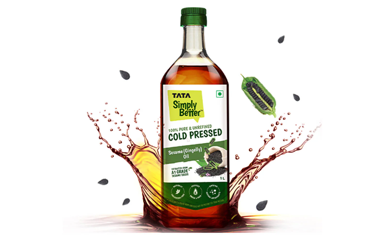 Tata Simply Better Sesame (Gingelly) Oil 1L | 100% Pure, Unrefined & Cold-pressed | Hexane-Free - Image 3