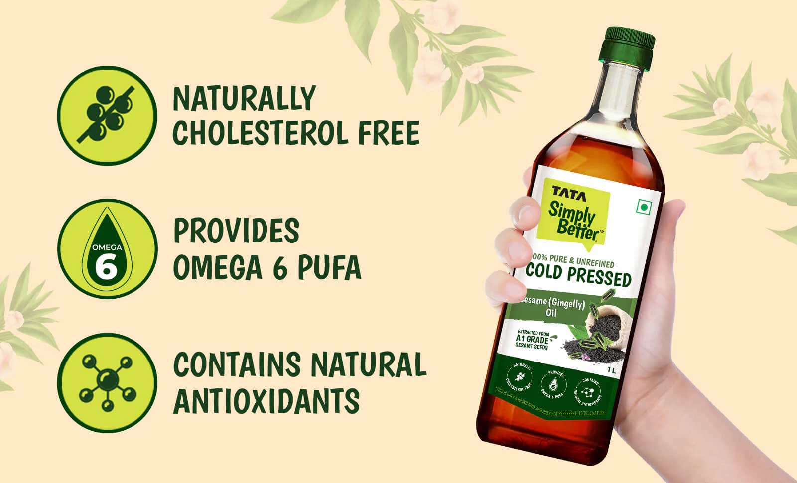 Tata Simply Better Sesame (Gingelly) Oil 1L | 100% Pure, Unrefined & Cold-pressed | Hexane-Free - Image 4
