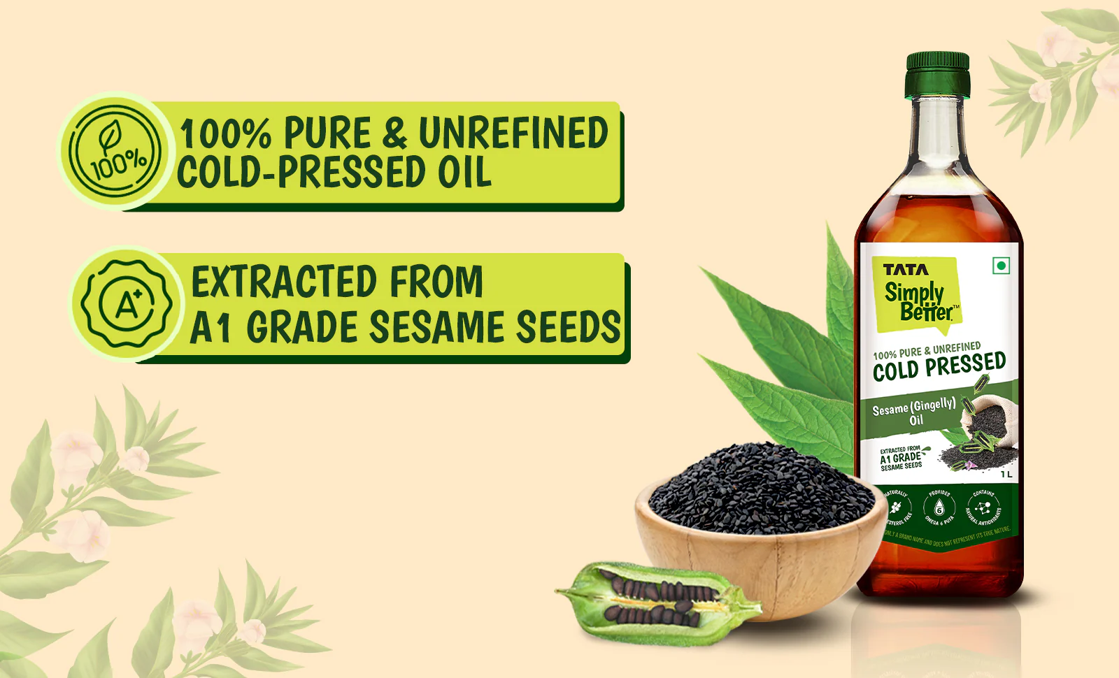 Tata Simply Better Sesame (Gingelly) Oil 1L | 100% Pure, Unrefined & Cold-pressed | Hexane-Free - Image 5