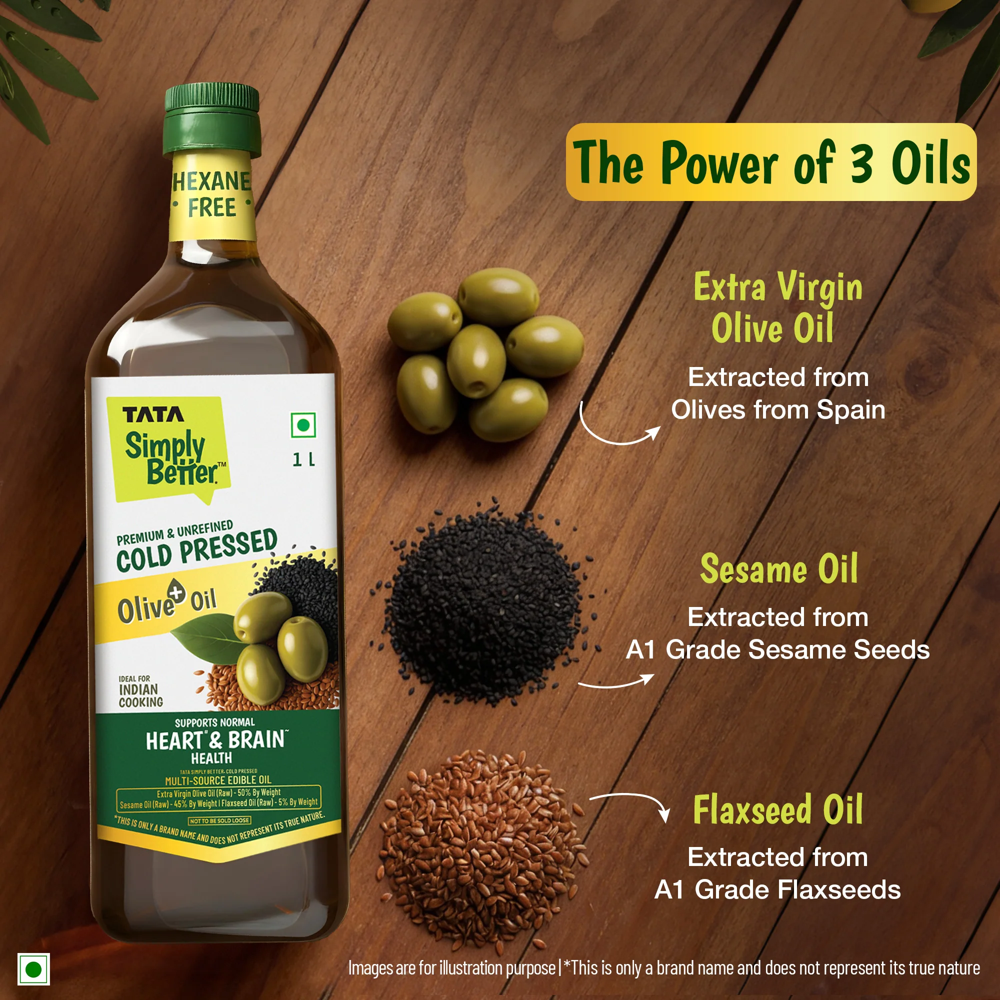 Tata Simply Better Cold Pressed Olive oil+ Blend 1L (Extra Virgin Olive + Sesame + Flax Seed) - Image 3