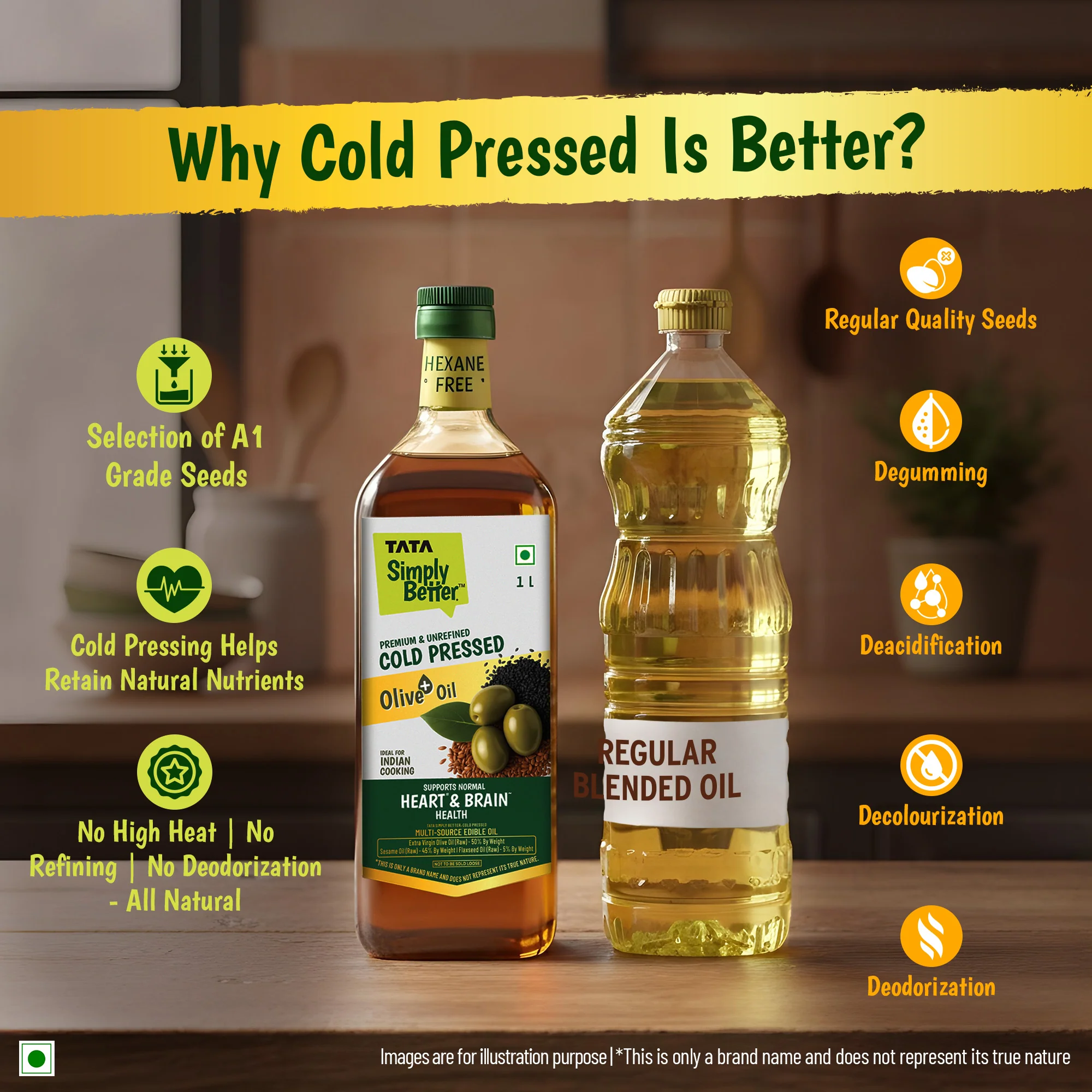 Tata Simply Better Cold Pressed Olive oil+ Blend 1L (Extra Virgin Olive + Sesame + Flax Seed) - Image 6