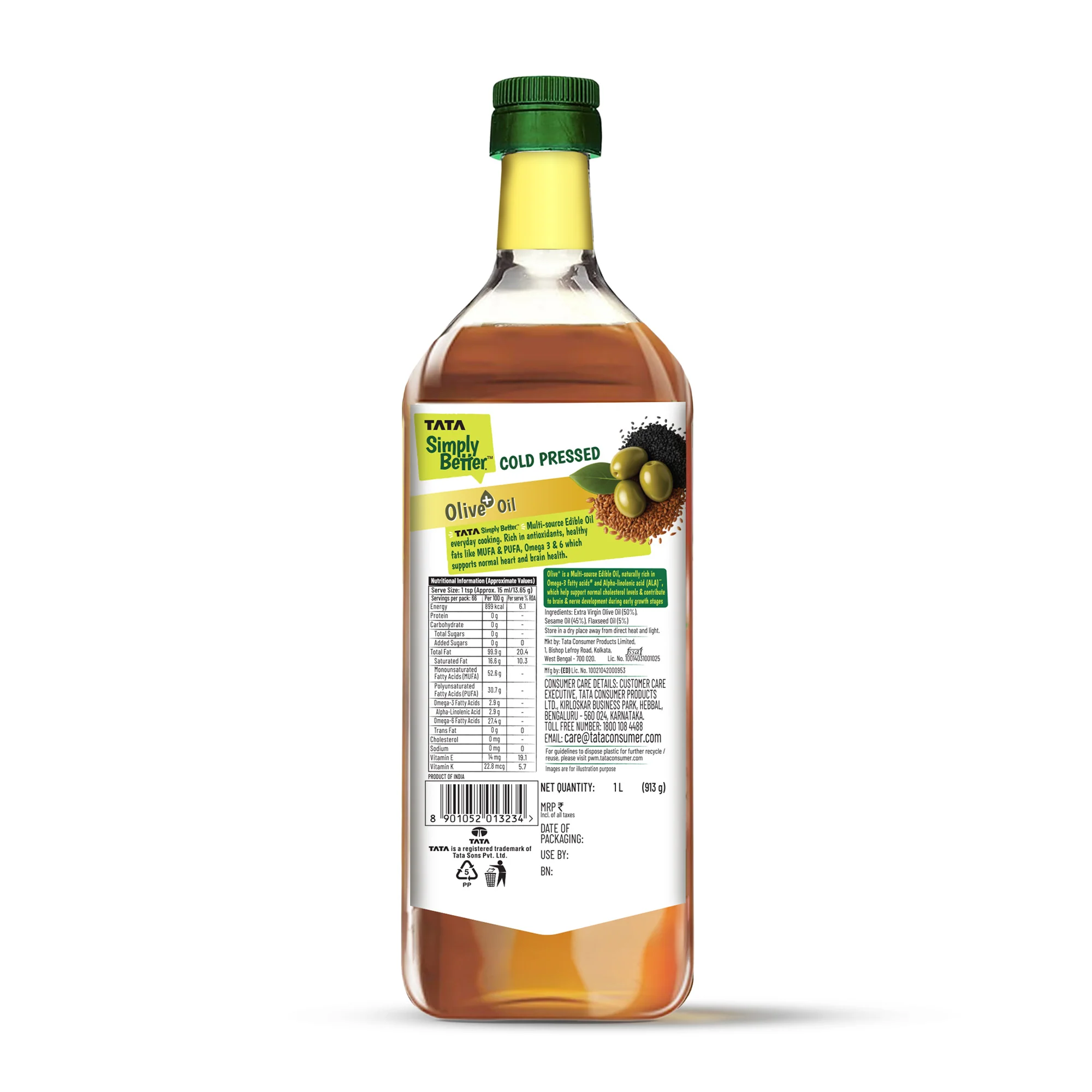 Tata Simply Better Cold Pressed Olive oil+ Blend 1L (Extra Virgin Olive + Sesame + Flax Seed) - Image 9