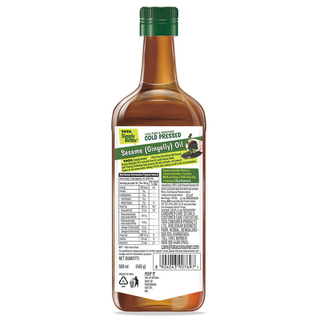 Tata Simply Better Sesame (Gingelly) Oil 500ml | 100% Pure, Unrefined & Cold-pressed | Hexane-Free - Image 11