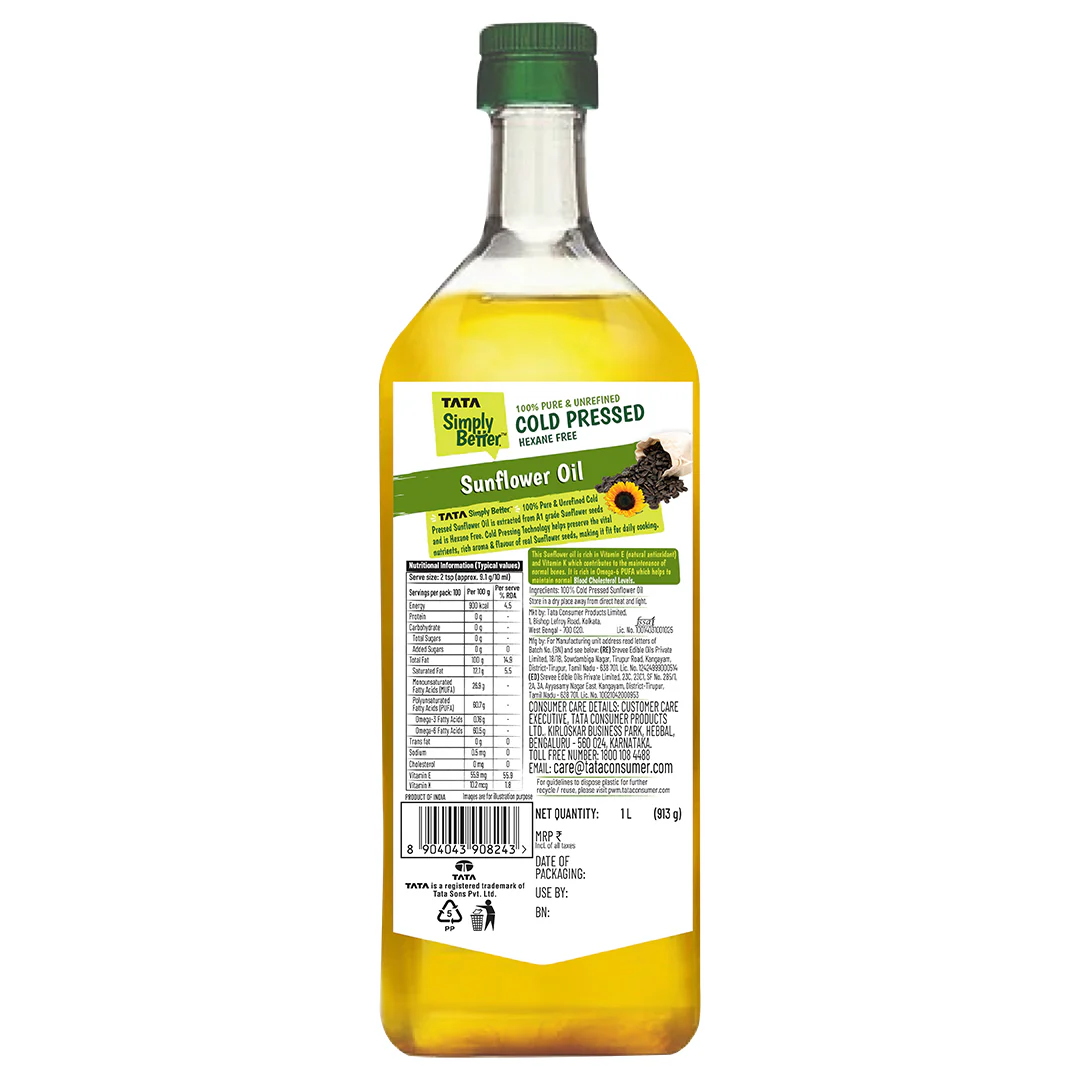 Tata Simply Better Sunflower Oil 1L | 100% Pure, Unrefined & Cold-pressed | Hexane-Free - Image 10