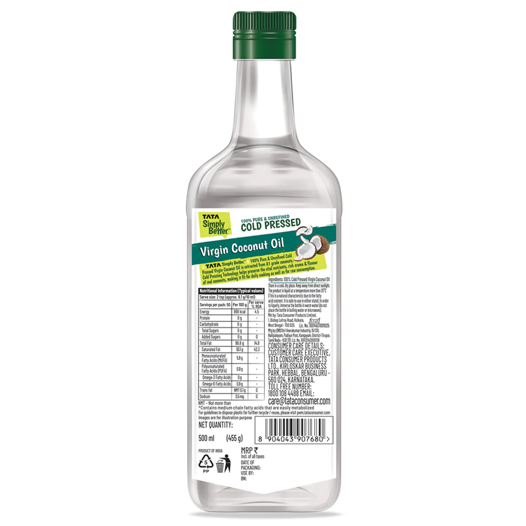 Tata Simply Better Virgin Coconut Oil 500 ml | 100% Pure, Unrefined & Cold-pressed | Hexane-Free - Image 11